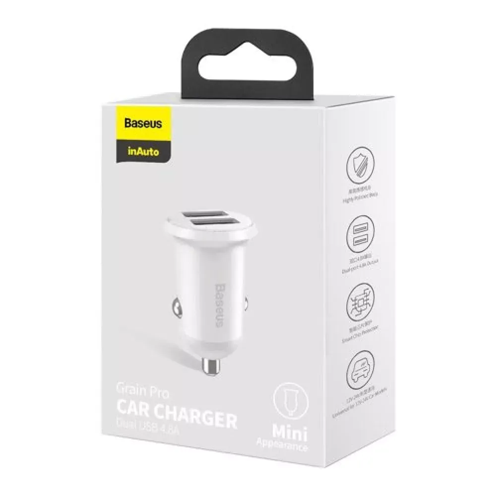 Car Charger 4.8A 2U Baseus Grain Pro — CCALLP-02 White — фото 3