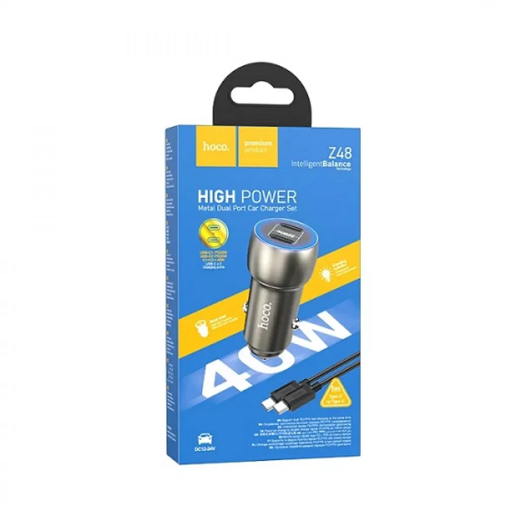 Car Charger 40W 2 PD Hoco Z48 — Metal Gray — фото 3