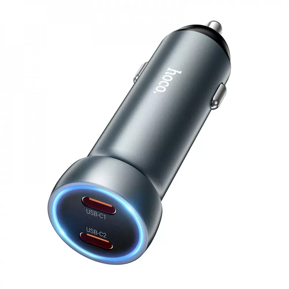 Car Charger 60W 2 PD Hoco Z54B — Metal Grey — Hoco