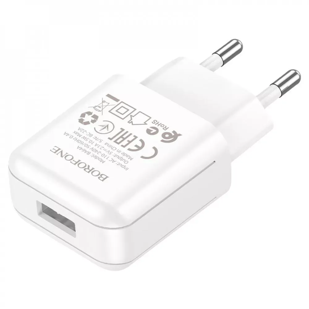 Home Charger 2.1A 1U Lightning Cable Borofone BA64A — White — фото 5
