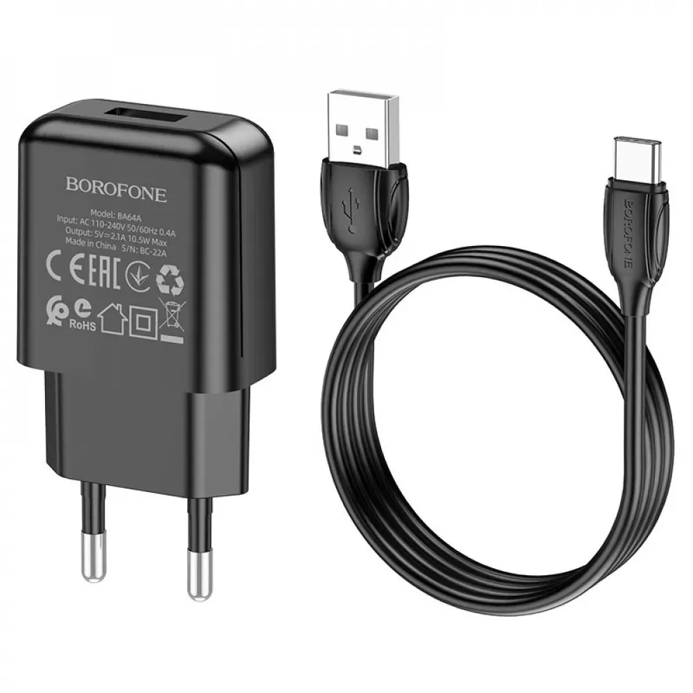 Home Charger 2.1A 1U Lightning Cable Borofone BA64A — White — фото 5