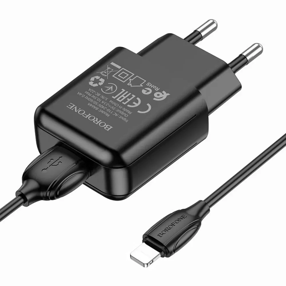 Home Charger 2.1A 1U Lightning Cable Borofone BA64A — White — фото 6