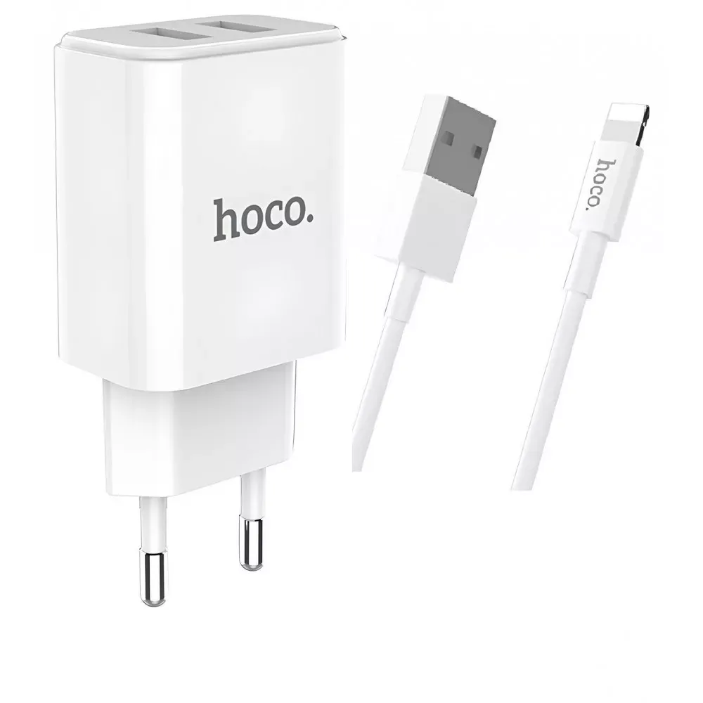 Home Charger 2.1A 2U Lightning Cable (1m) Hoco C62A White — Hoco