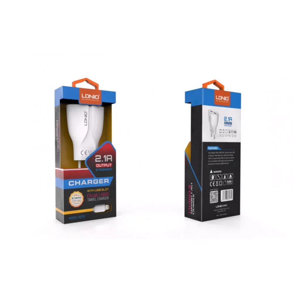 Home Charger 2.1A 2U Lightning Cable Ldnio A2271 White — фото 3