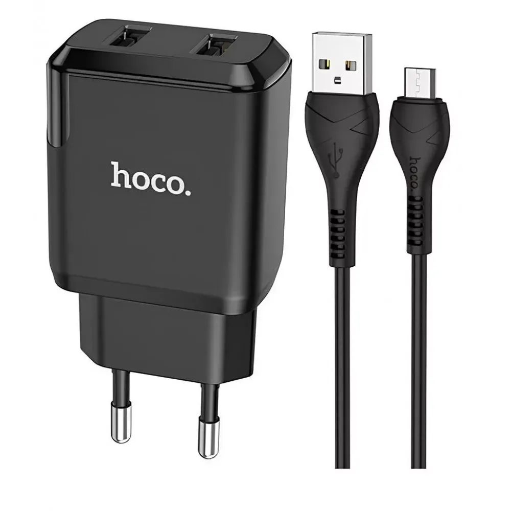 Home Charger 2.1A 2U Micro Cable (1m) Hoco N7 — Black — Hoco