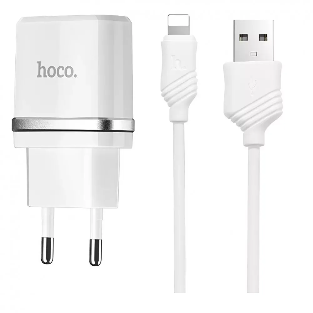 Home Charger 2.4A 2U Lightning Cable (1m) Hoco C12 Black — White — Hoco