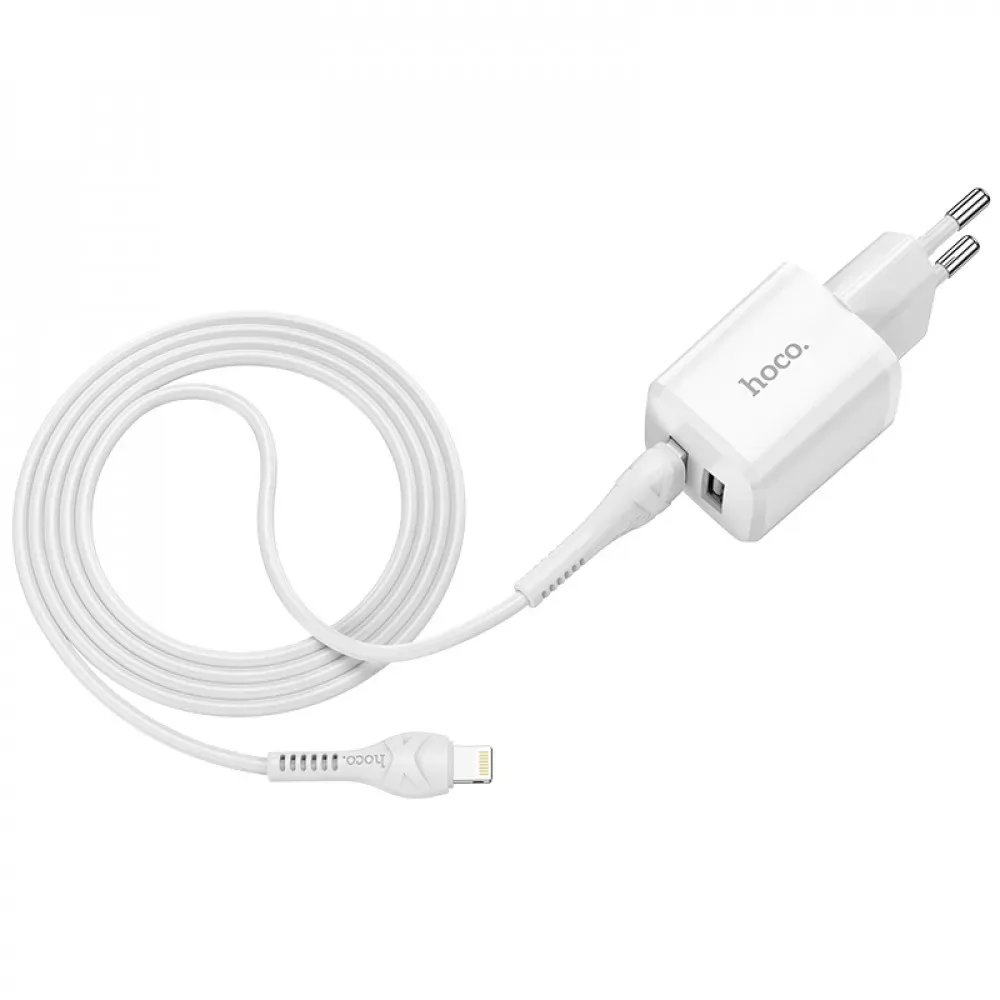 Home Charger 2.4A 2U Lightning Cable (1m) Hoco N8 — White - фото 4