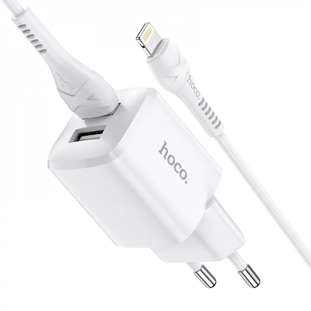 Home Charger 2.4A 2U Lightning Cable (1m) Hoco N8 — White - фото 9