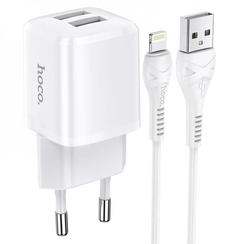 Home Charger 2.4A 2U Lightning Cable (1m) Hoco N8 — White - фото 10