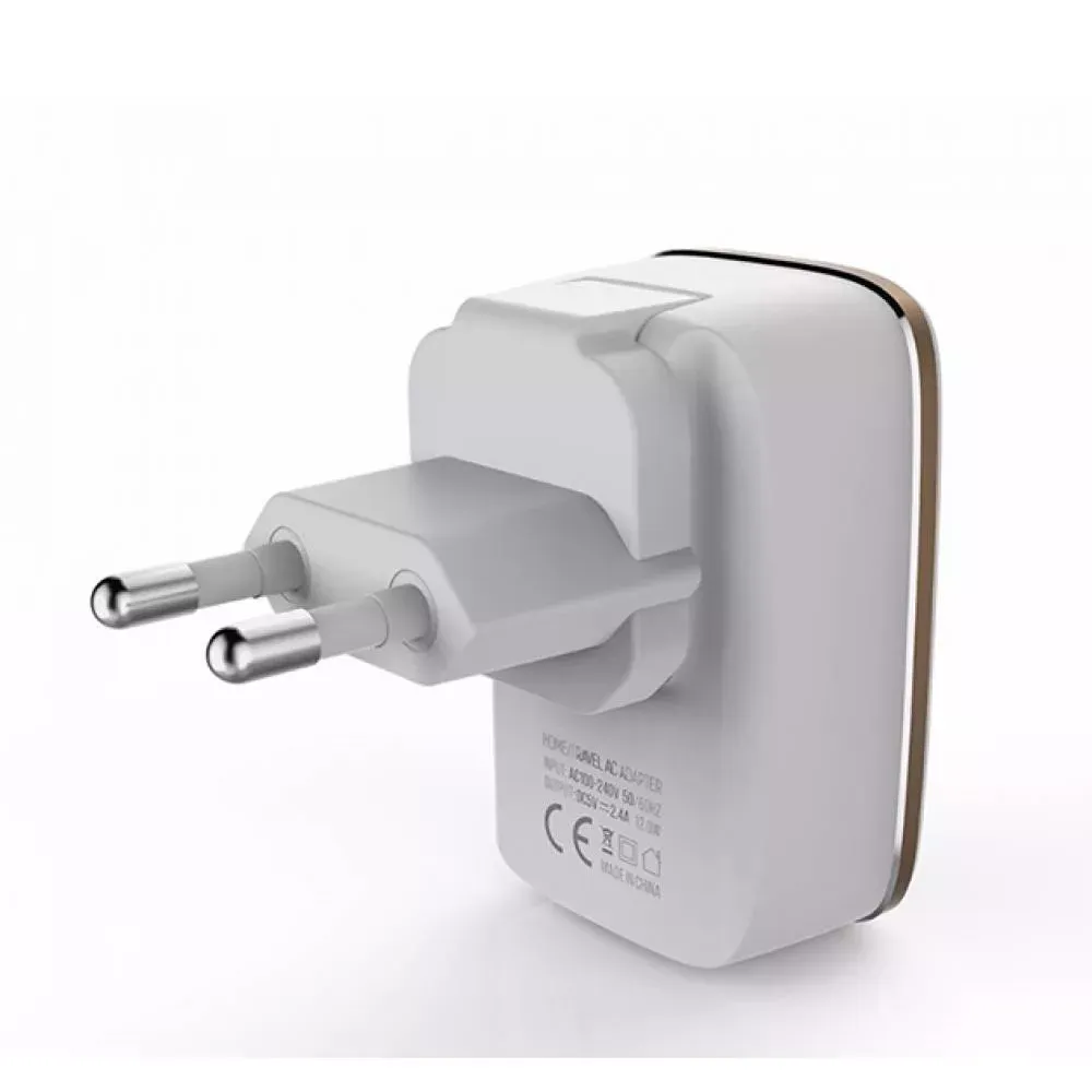 Home Charger 2.4A 2U Lightning Cable (1m) Ldnio A2204 White — Распродажа