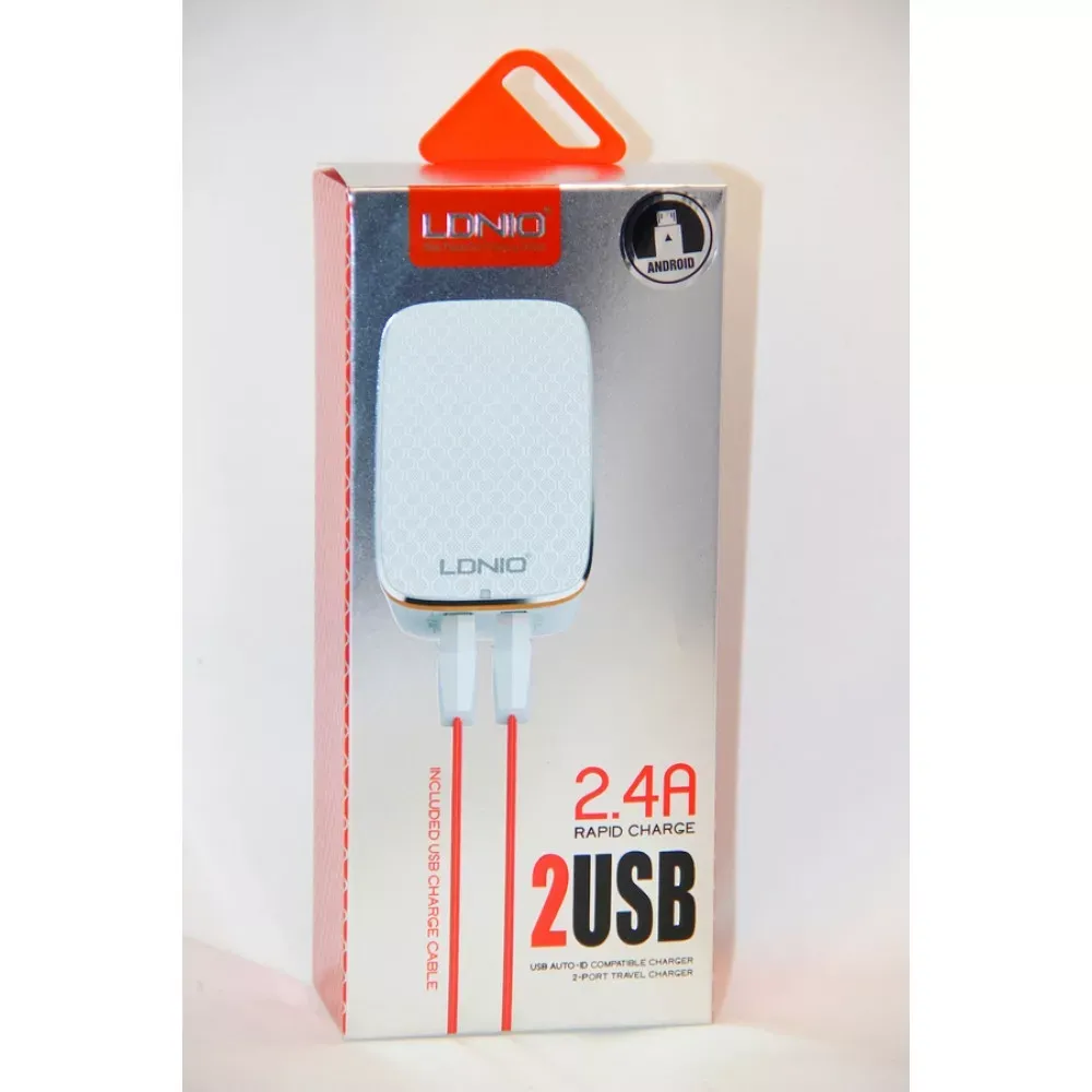 Home Charger 2.4A 2U Lightning Cable Ldnio A2204 White — фото 3