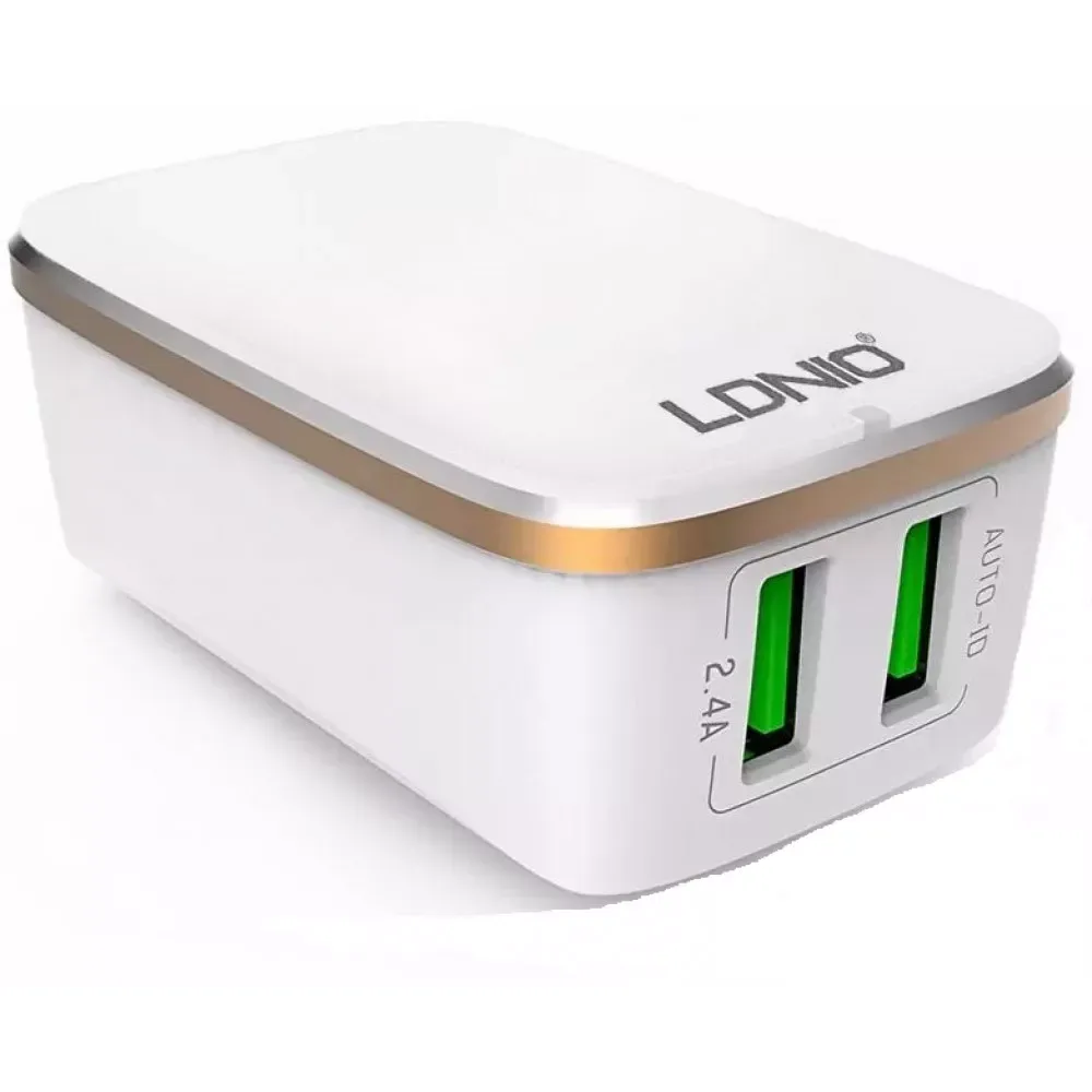 Home Charger 2.4A 2U Lightning Cable Ldnio A2204 White — фото 4