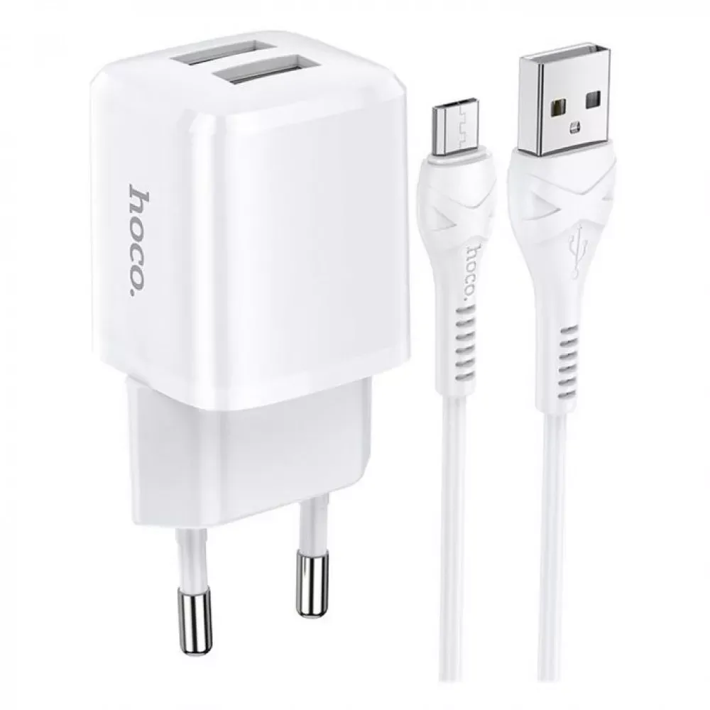 Home Charger 2.4A 2U Micro Cable (1m) Hoco N8 — White — Hoco