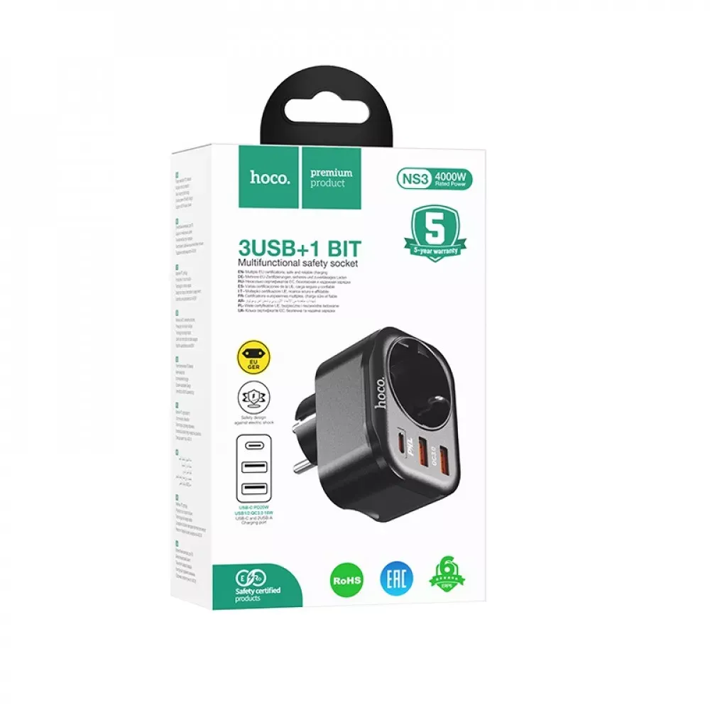 Home Charger 20W PD 2U Hoco NS3 — Black - фото 3