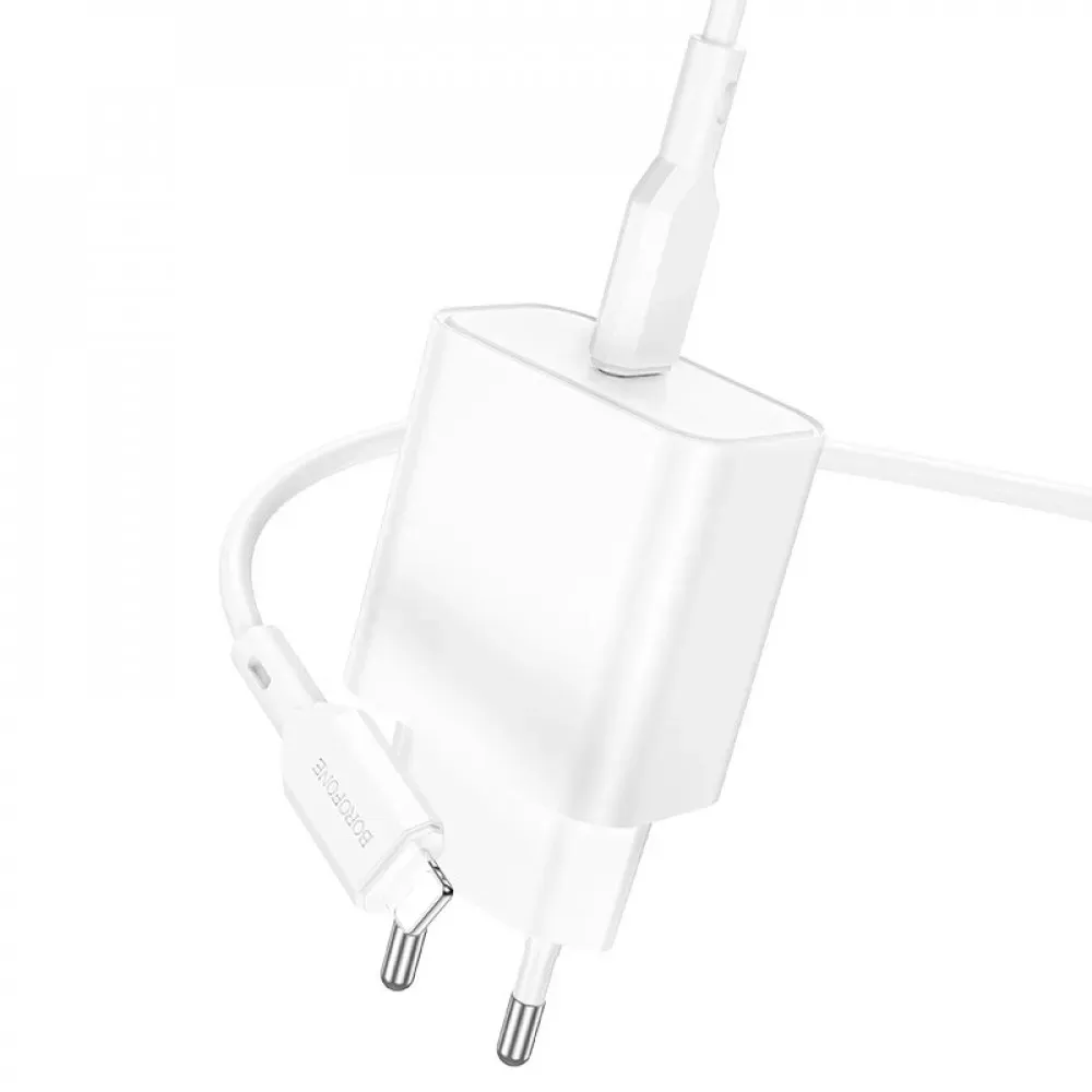 Home Charger 20W PD C to Lightning Cable (1m) Borofone BA71A — White — Borofone