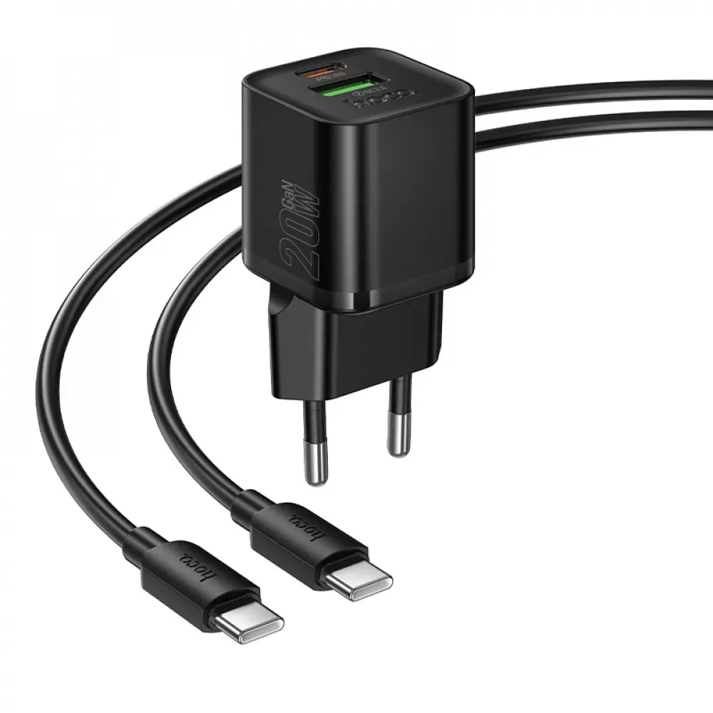 Home Charger 20W PD QC3.0 C to C Cable Hoco N65 — Black — фото 4