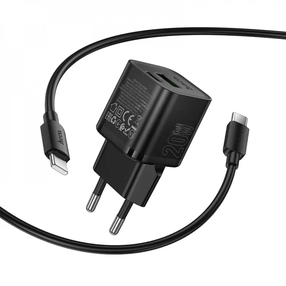Home Charger 20W PD QC3.0 C to C Cable Hoco N65 — Black — фото 5