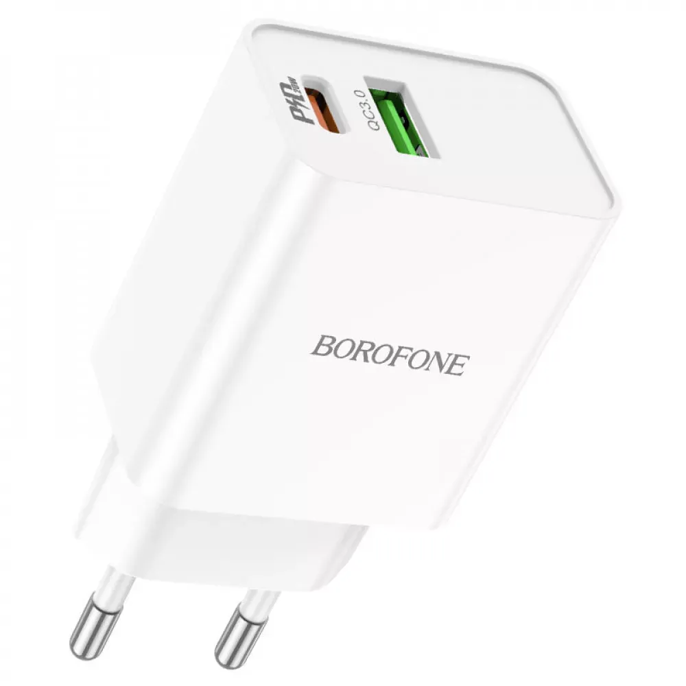 Home Charger 20W PD QC3.0 C to Lightning Cable (1m) Borofone BA69A — White — Borofone