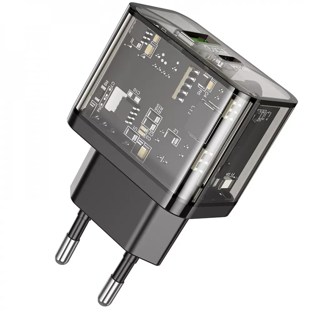 Home Charger 20W PD QC3.0 Hoco N34 Dazzling __ — Transparent Black — фото 6