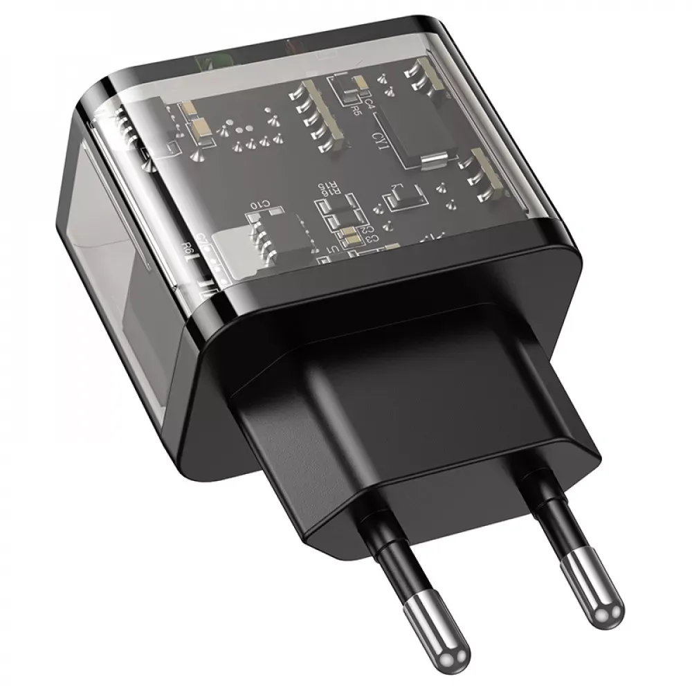 Home Charger 20W PD QC3.0 Hoco N34 Dazzling __ — Transparent Black — фото 7