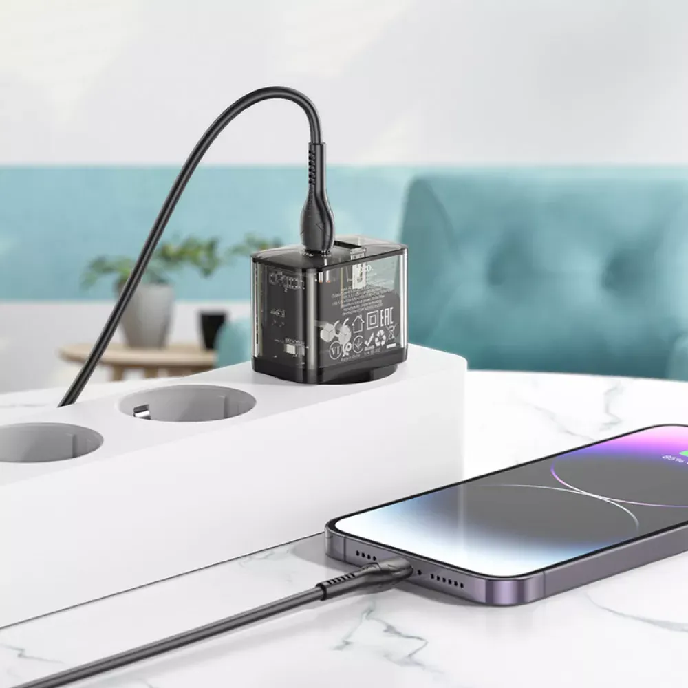 Home Charger 20W PD QC3.0 Hoco N34 Dazzling __ — Transparent Black — фото 8