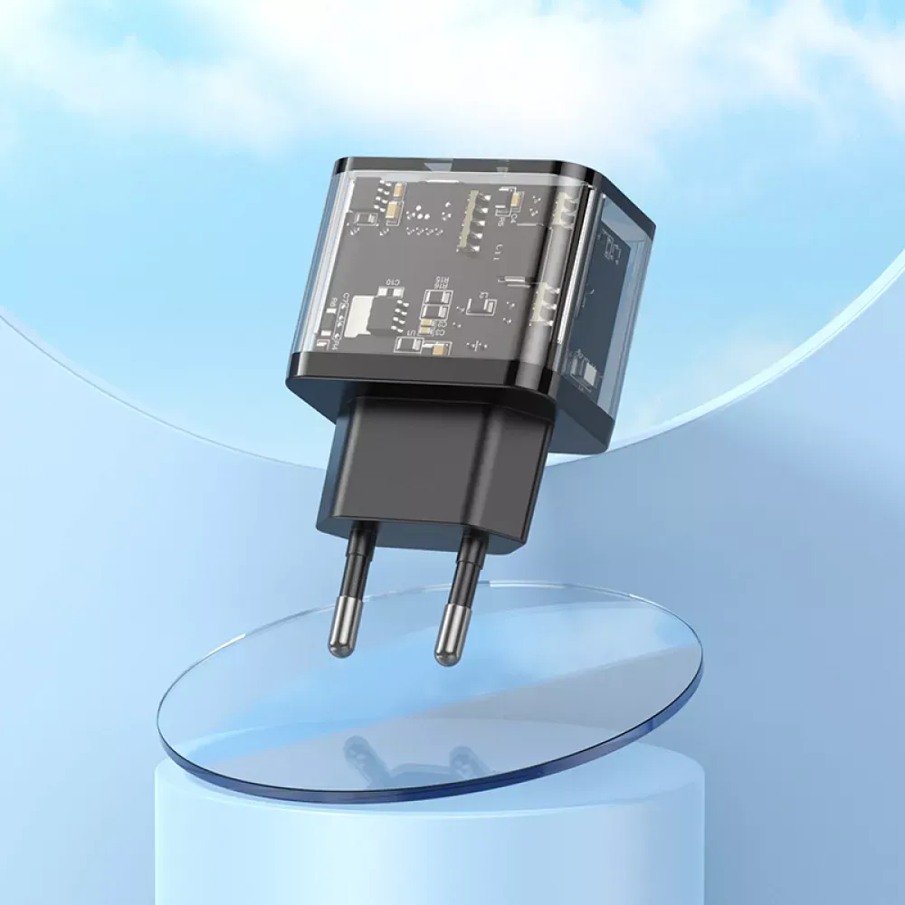 Home Charger 20W PD QC3.0 Hoco N34 Dazzling __ — Transparent Black — фото 9