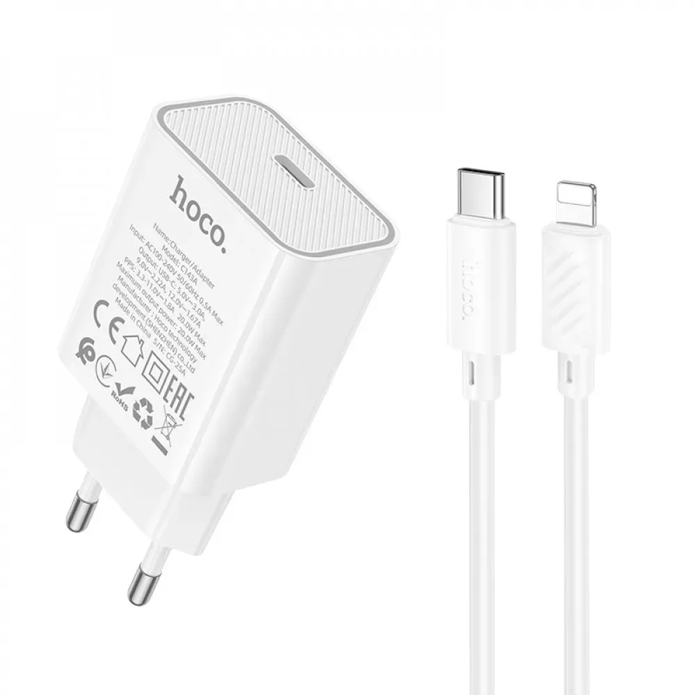 Home Charger 20W PD3.0 C to Lightning Cable (1m) Hoco C143A — Hoco