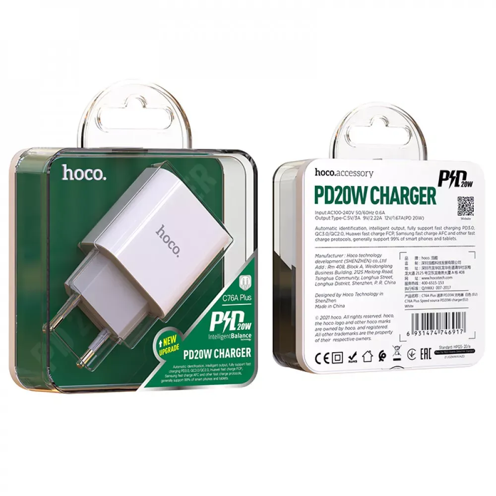 Home Charger 20W PD3.0 Hoco C76A Plus — White - фото 3