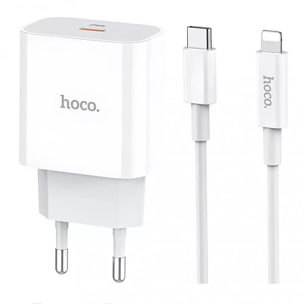 Home Charger 30W PD C to Lightning Cable (1m) Hoco C76A Pro — White — Hoco