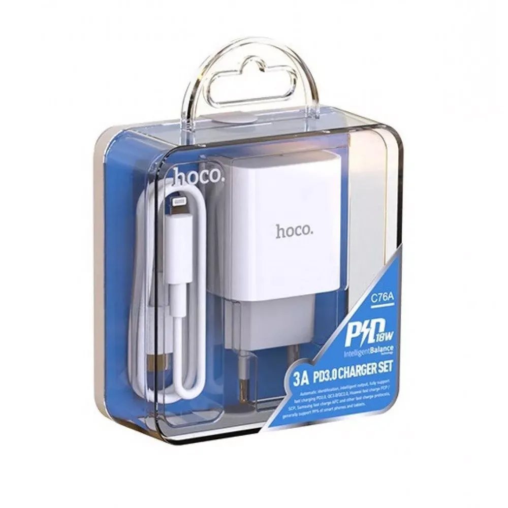 Home Charger 30W PD C to Lightning Cable Hoco C76A Pro — White — фото 3