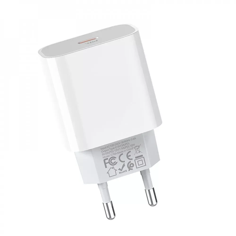 Home Charger 30W PD C to Lightning Cable Hoco C76A Pro — White — фото 7