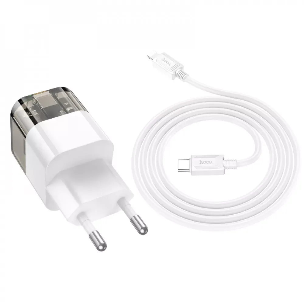 Home Charger 30W PD QC3.0 C to Lightning Cable Hoco C131A — Transparent Black — фото 4