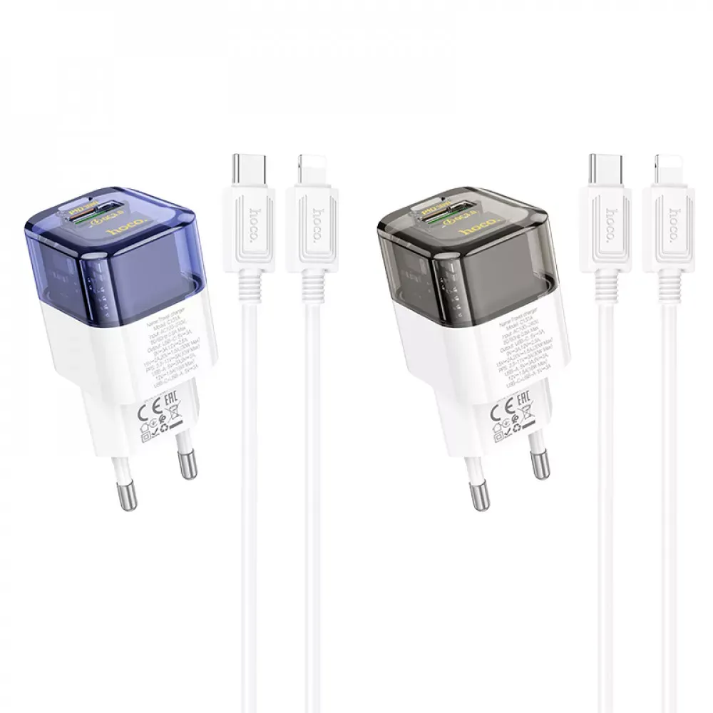 Home Charger 30W PD QC3.0 C to Lightning Cable Hoco C131A — Transparent Black — фото 5
