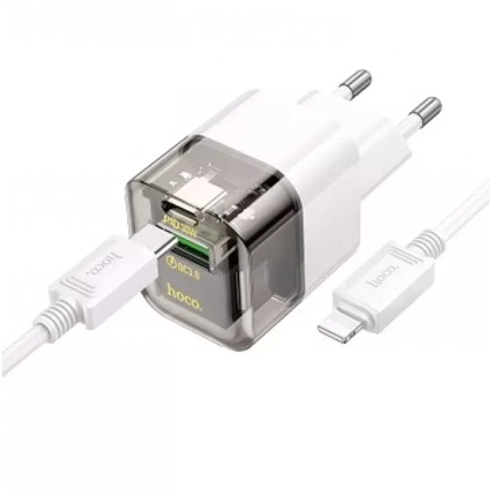 Home Charger 30W PD QC3.0 C to Lightning Cable Hoco C131A — Transparent Black — фото 5