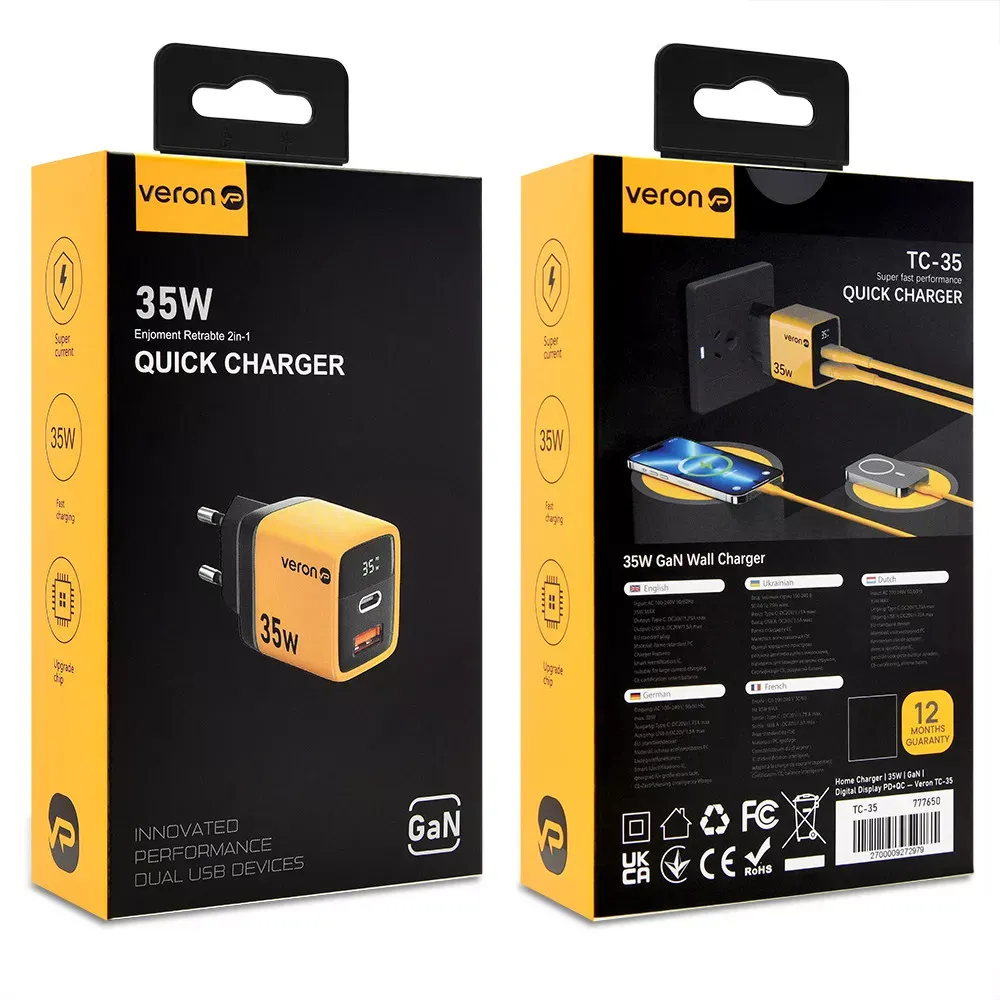Home Charger 35W GaN Digital Display PD+QC Veron TC-35 — фото 3