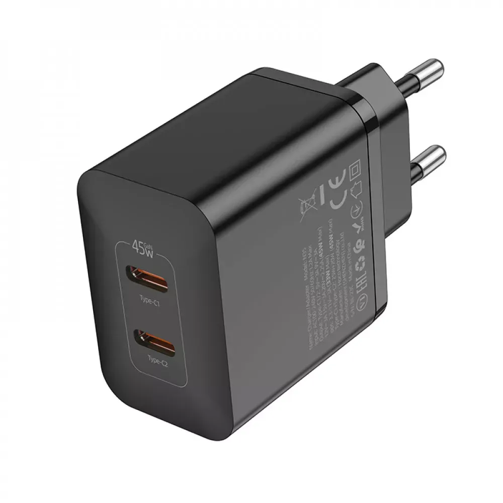 Home Charger 45W GaN 2 PD Hoco N35 Streamer — black — фото 4