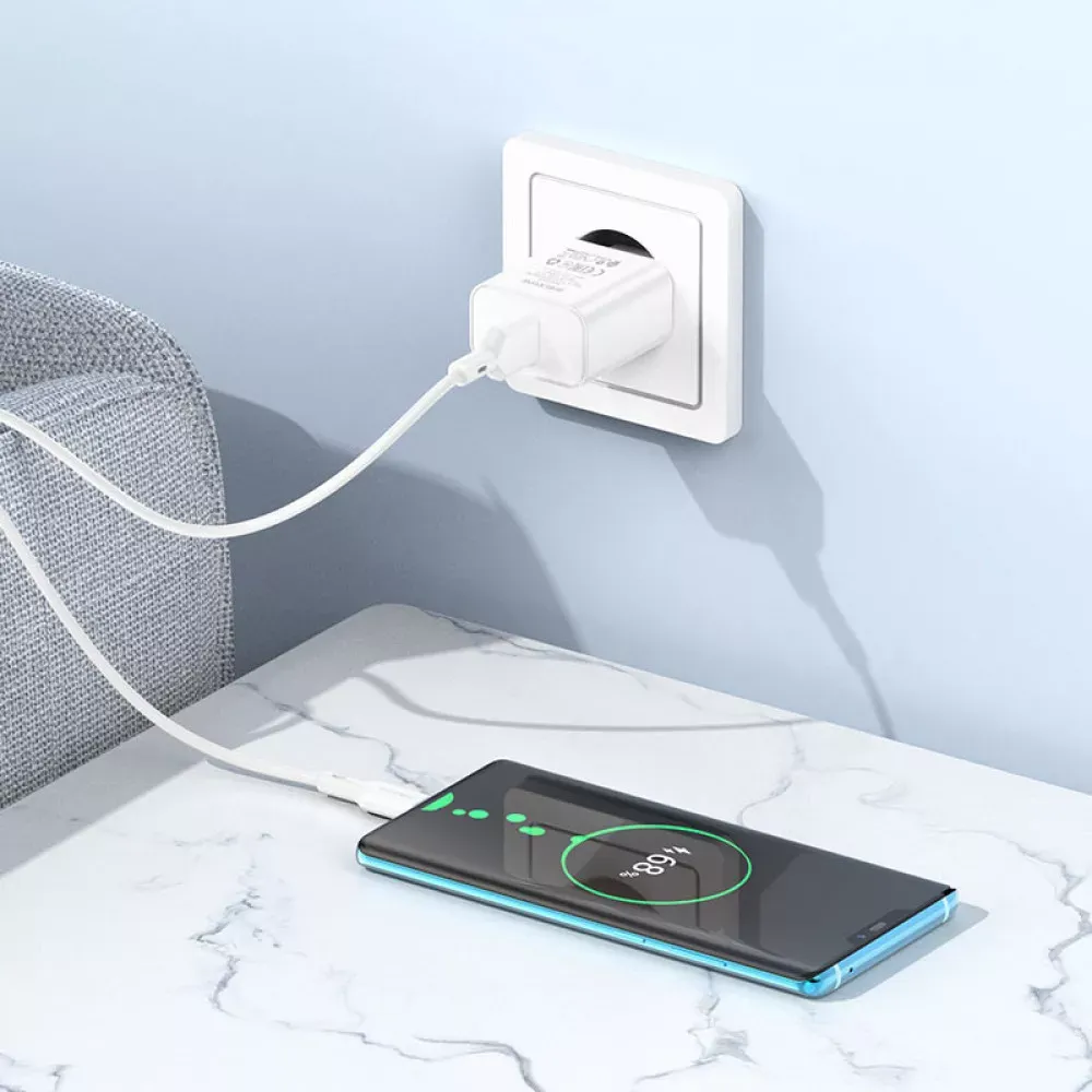 Home Charger | 18W | 1U | Cable  USB  C  — Borofone BA72A — White - фото 7