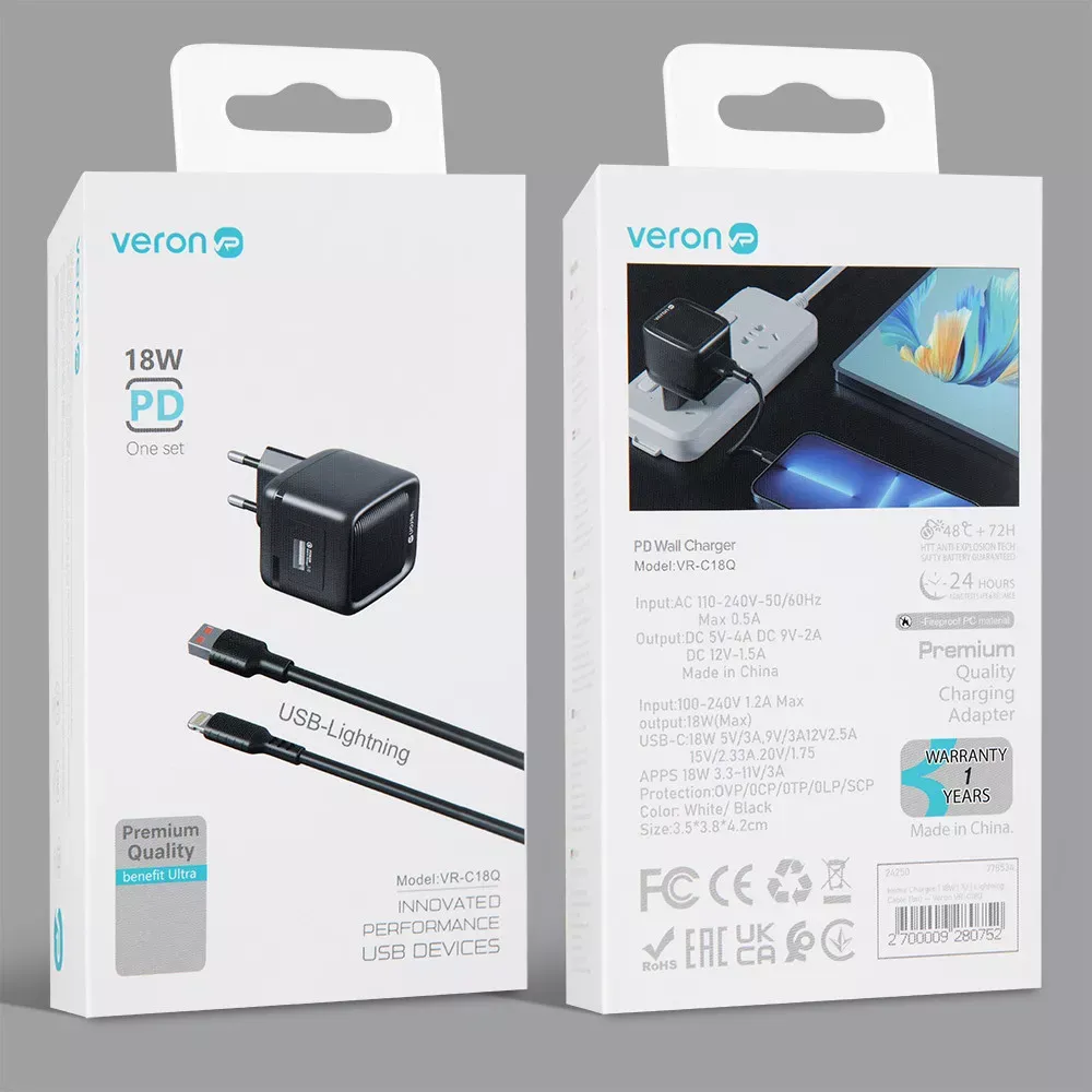 Home Charger | 18W | 1U | Lightning Cable — Veron VR-C18Q — фото 3