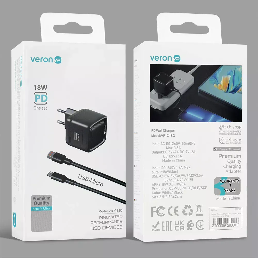 Home Charger | 18W | 1U | Micro Cable — Veron VR-C18Q — фото 3