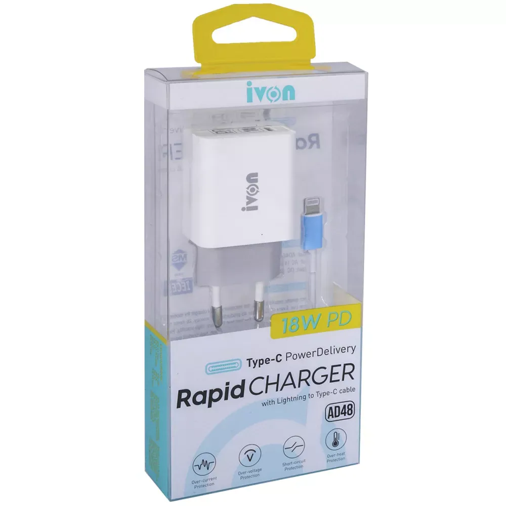 Home Charger | 18W | PD | USB С to Lightning Cable — iVon Rapid — фото 3