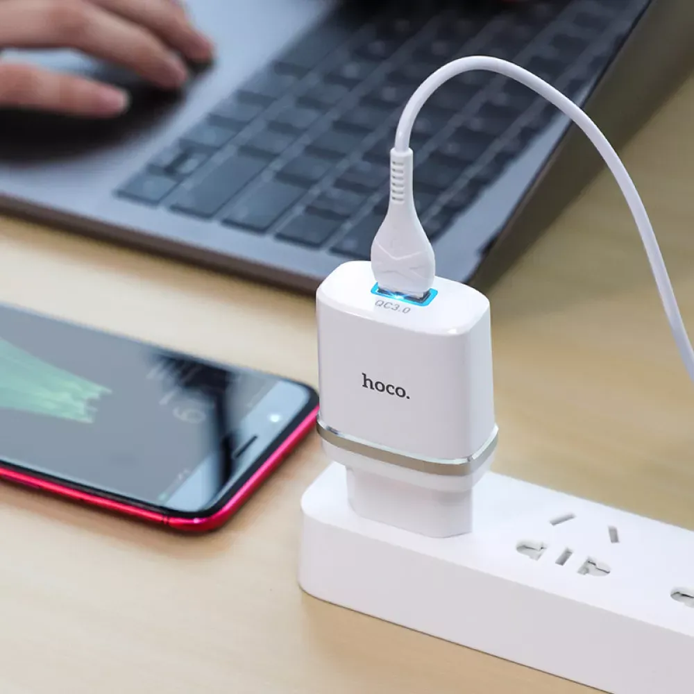Home Charger | 18W | QC3.0 | Micro Cable — Hoco C12Q — Black — фото 4