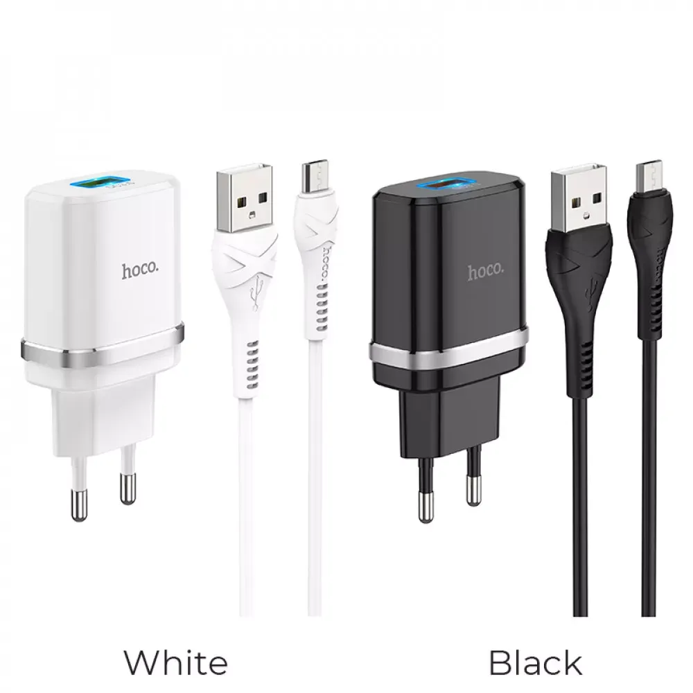 Home Charger | 18W | QC3.0 | Micro Cable (1m) — Hoco C12Q — White - фото 7