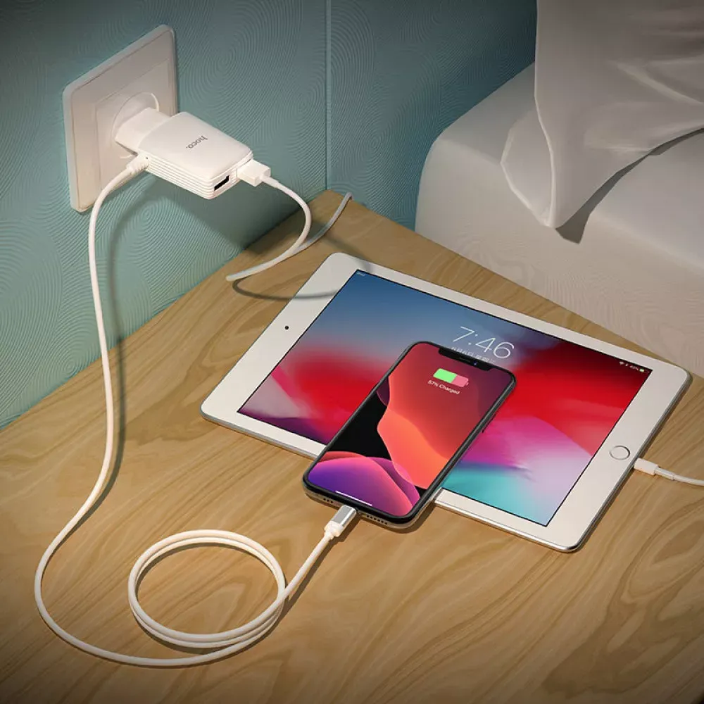 Home Charger | 2.4A | 2U | Lightning Cord — Hoco C82A — White — фото 4