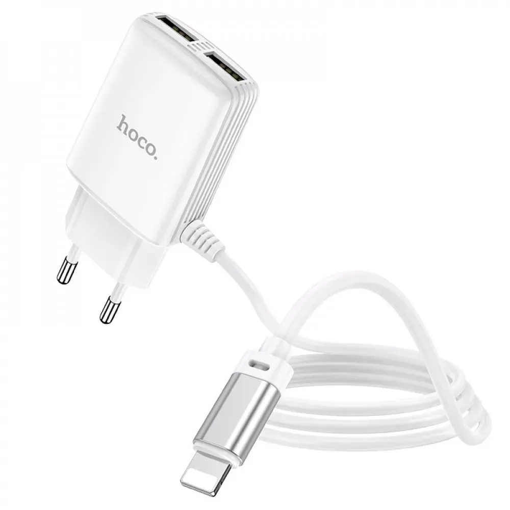 Home Charger | 2.4A | 2U | Lightning Cord — Hoco C82A — White — фото 5
