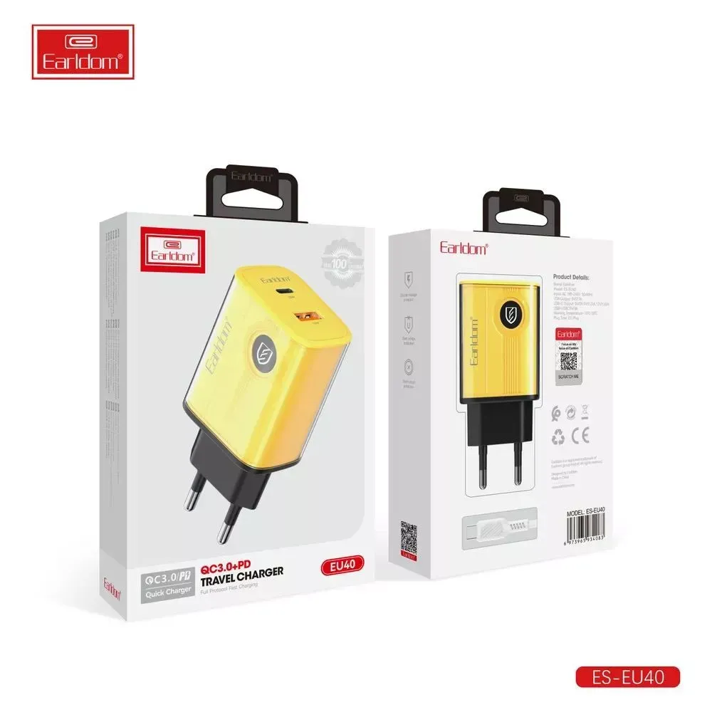 Home Charger | 20W | PD | 1U | USB C Cable — Earldom ES-EU40C — фото 3