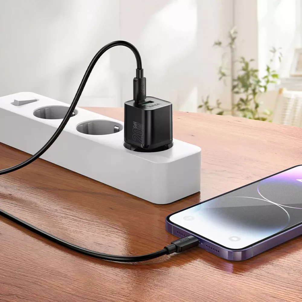 Home Charger | 20W | PD | QC3.0 | C to Lightning Cable — Hoco N65 — Black — фото 5