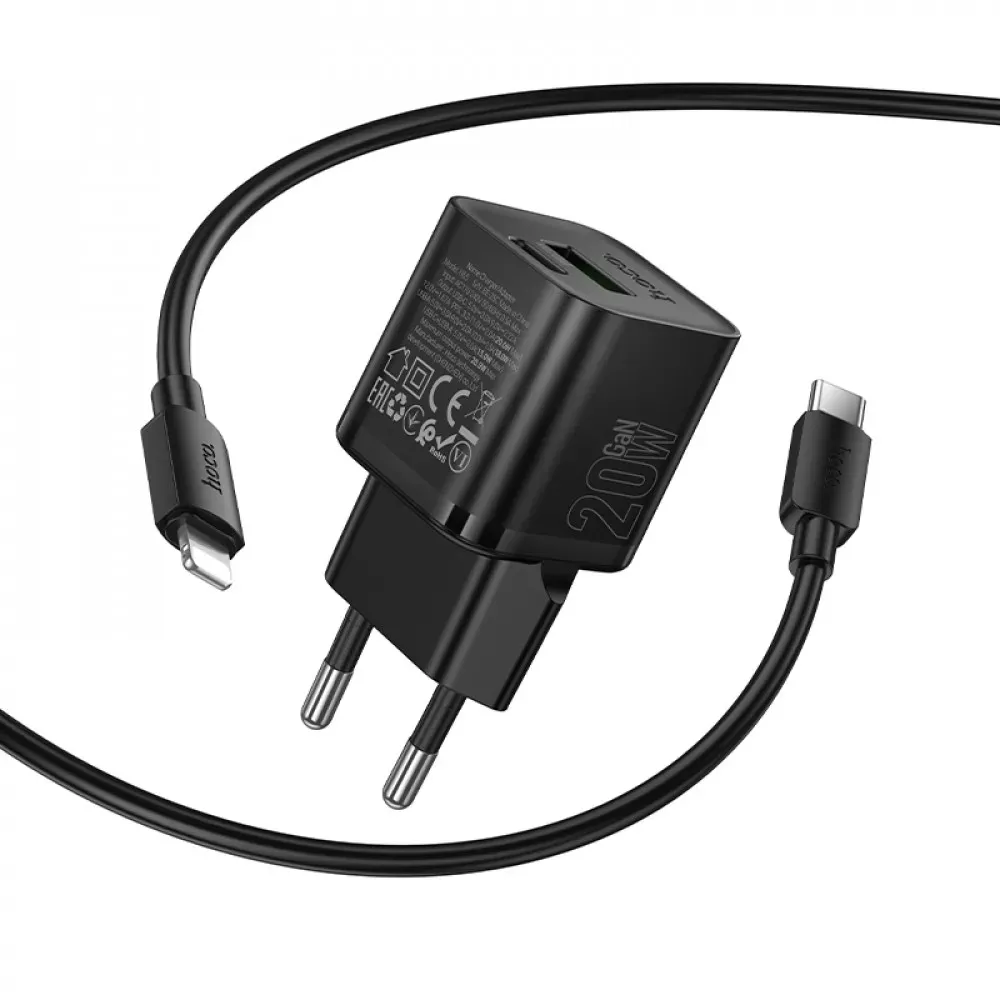 Home Charger | 20W | PD | QC3.0 | C to Lightning Cable — Hoco N65 — Black — фото 5