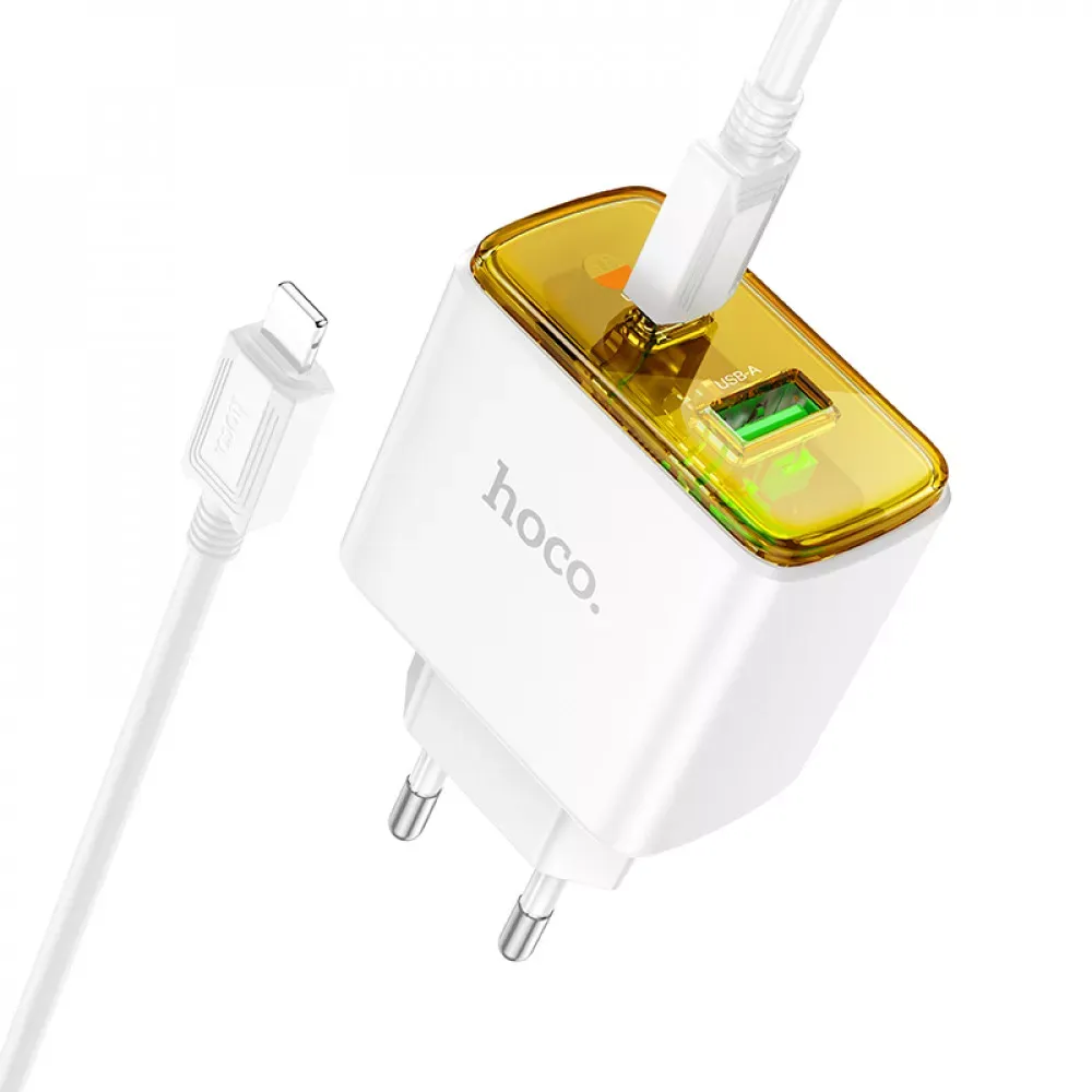 Home Charger | 30W | PD | QC3.0 | C to Lightning Cable (1m) — Hoco CS42A  — White — Hoco