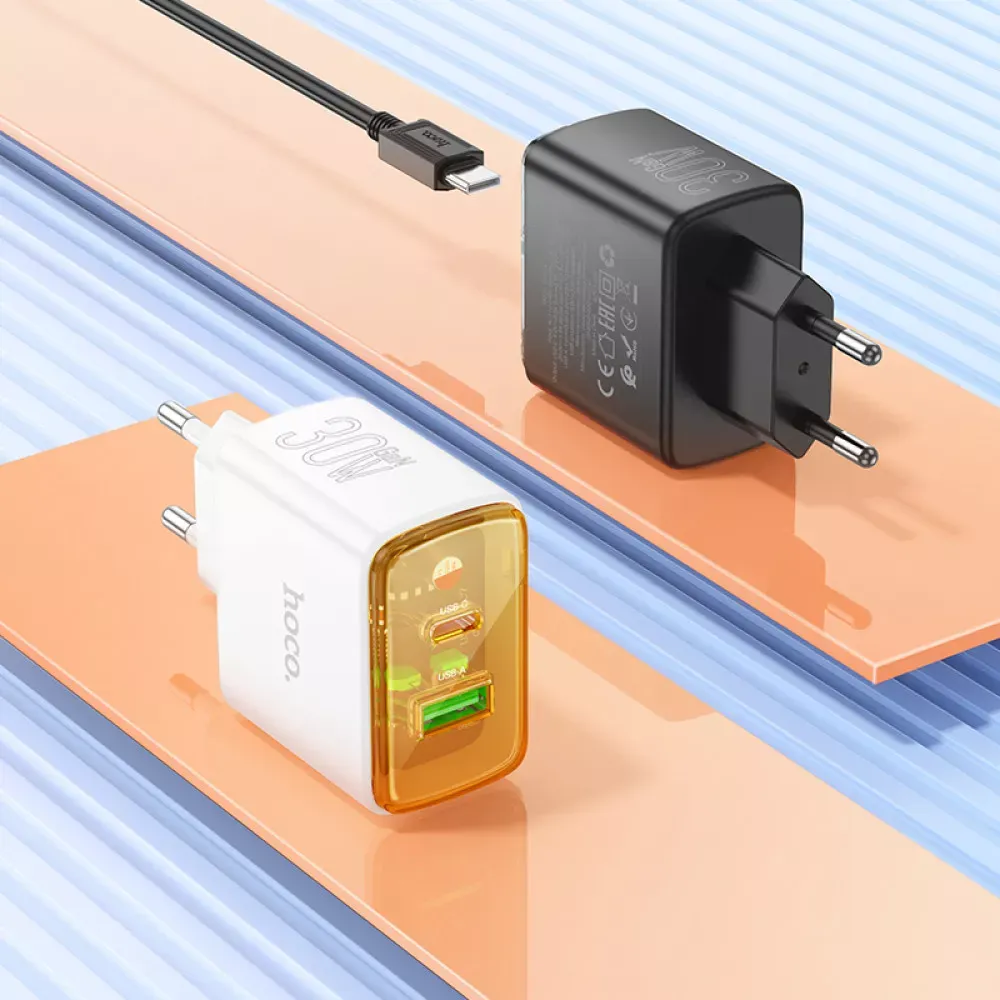 Home Charger | 30W | PD | QC3.0 | C to Lightning Cable — Hoco CS42A — White — фото 5