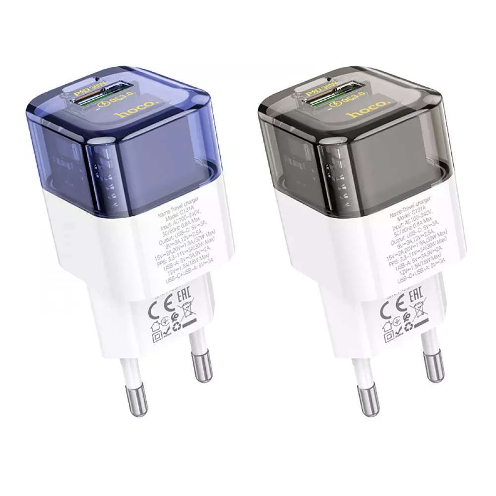 Home Charger | 30W | PD | QC3.0 — Hoco C131A — Transparent Black — фото 5